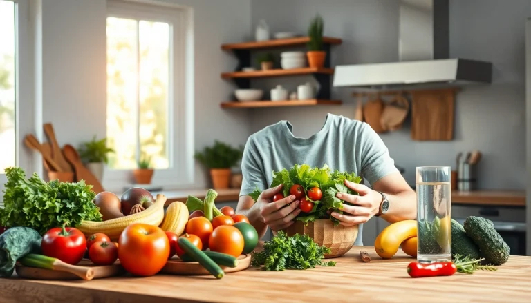 Gesunde Zubereitung für Gewichtsverlust: Ein Lächeln, frisches Obst und Gemüse in einer modernen Küche.