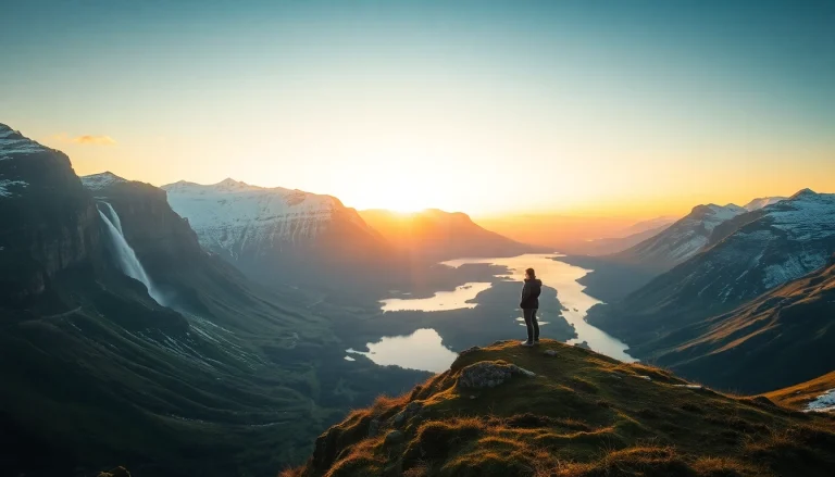 Erleben Sie die majestätische Natur bei einer Reise nach Island mit einem atemberaubenden Wasserfall und schneebedeckten Bergen.