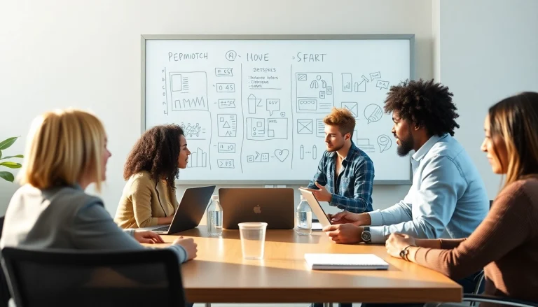 Showcase collaboration in edmonton web design with diverse professionals brainstorming and designing.