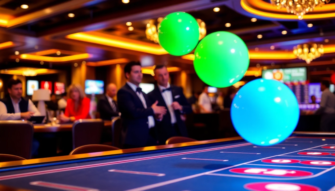 Erlebe das plinko casino mit bunten Bällen auf einem stilvollen Casino-Tisch, der lebhafte Spannung ausstrahlt.