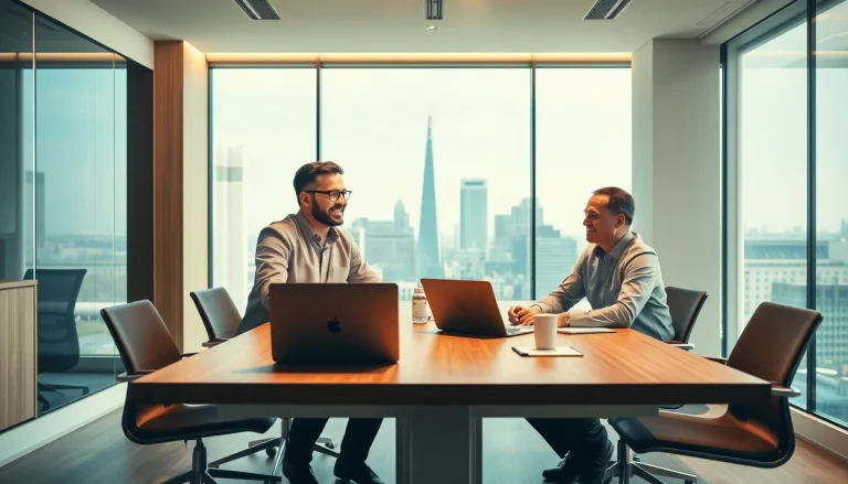 Headhunter Frankfurt im Gespräch mit einem Klienten in modernem Büro.