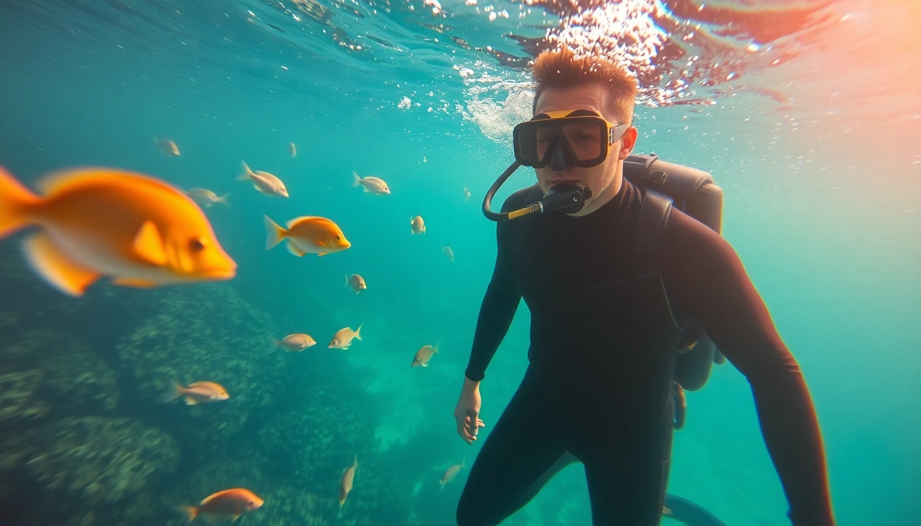 Tauchen in Playa del Carmen: Taucher entdeckt ein farbenfrohes Korallenriff unter Wasser.