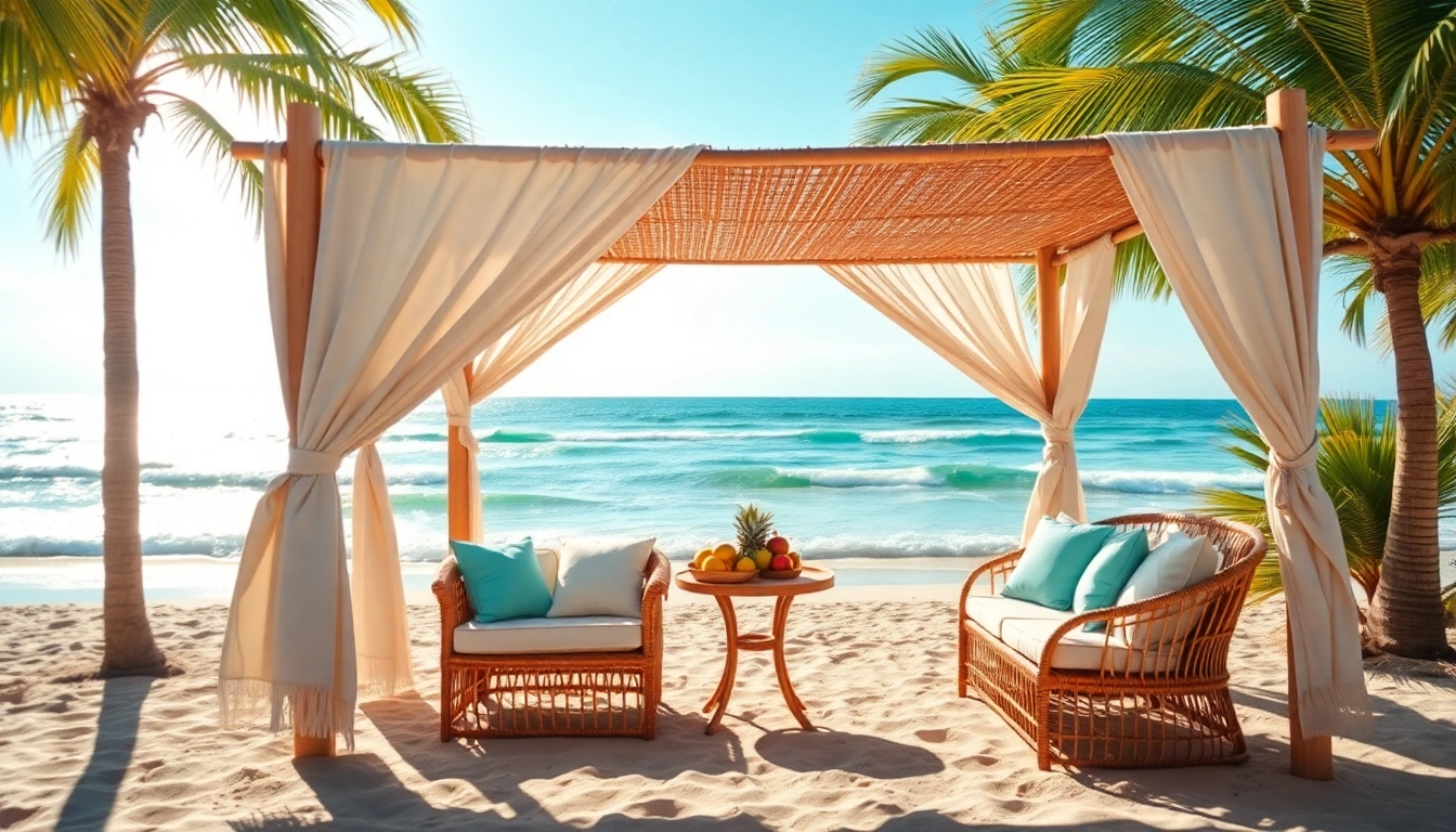 Genießen Sie das entspannende Ambiente im coastal cabana mit Blick auf den Ozean.