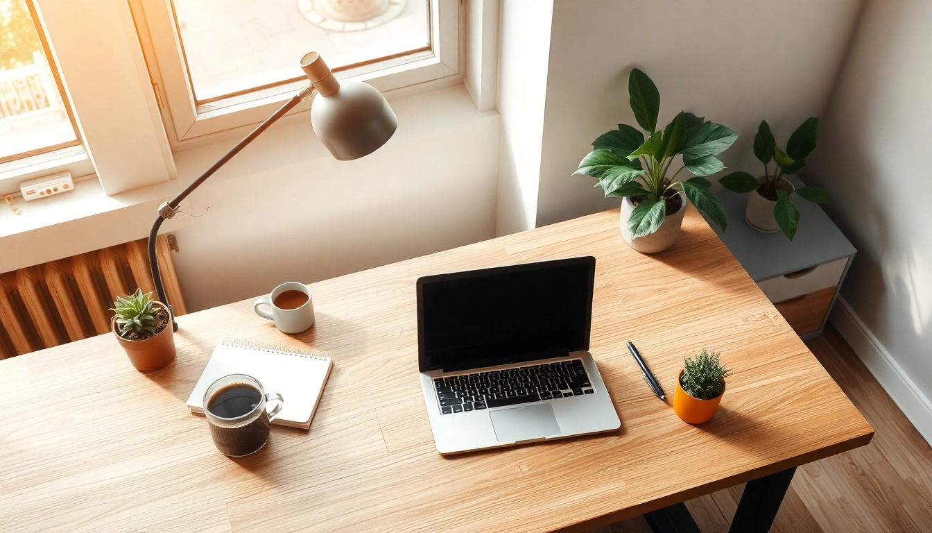 Ein motivierender Arbeitsplatz mit einem Content Verfassung Assistenten, der eine kreative Atmosphäre ausstrahlt.