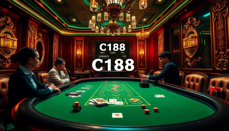 C168 casino scene featuring luxurious gaming tables, vibrant players, and opulent decor capturing immersive gaming excitement.