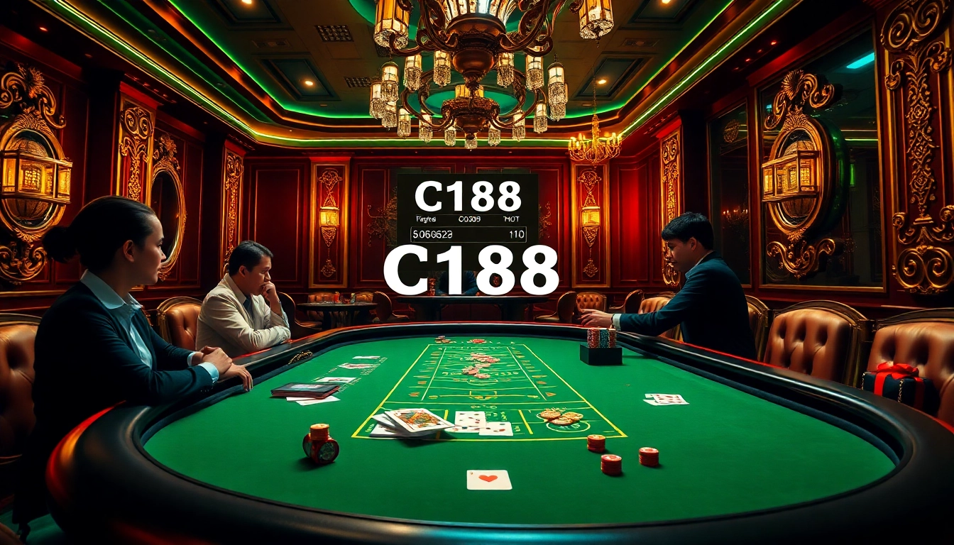 C168 casino scene featuring luxurious gaming tables, vibrant players, and opulent decor capturing immersive gaming excitement.
