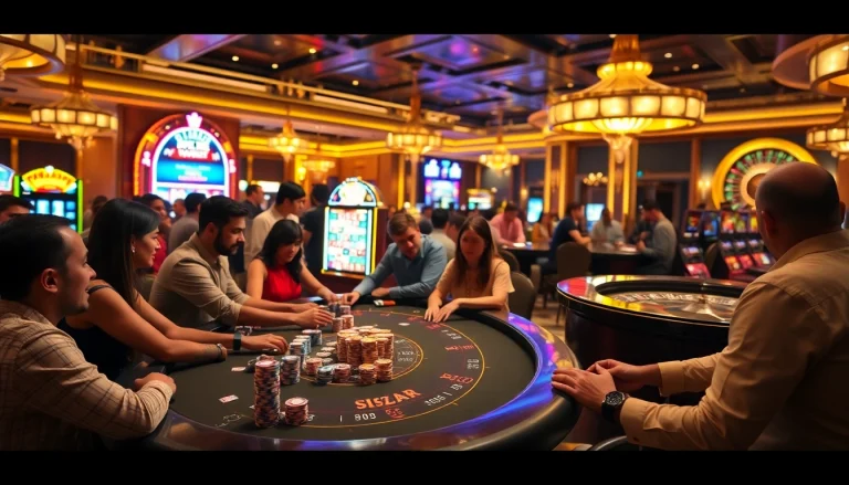 Engage in thrilling gameplay at https://topclub.website/ featuring vibrant casino scenes and electric atmosphere.