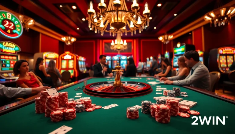 Experience thrilling gameplay with the 52WIN gaming table featuring vibrant chips and cards.