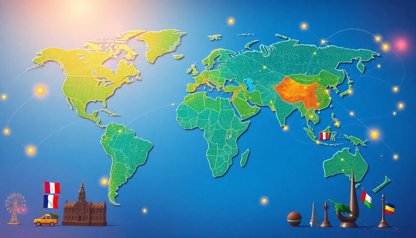 Internationale Nachrichten visualized on a vibrant world map emphasizing global connectivity.