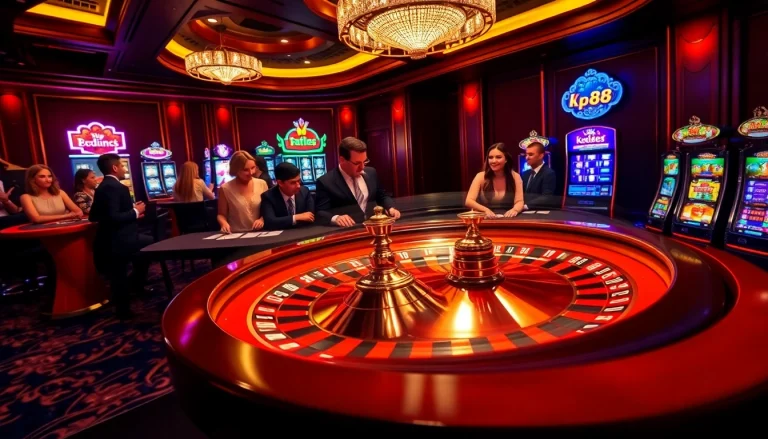 Experience the thrill of kp88 gaming with vibrant casino tables, cards, and roulettes.