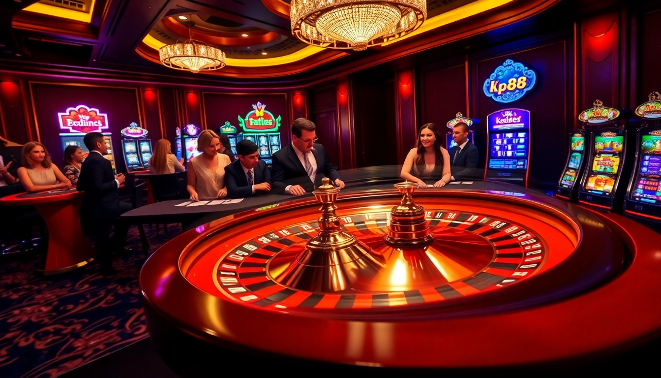 Experience the thrill of kp88 gaming with vibrant casino tables, cards, and roulettes.