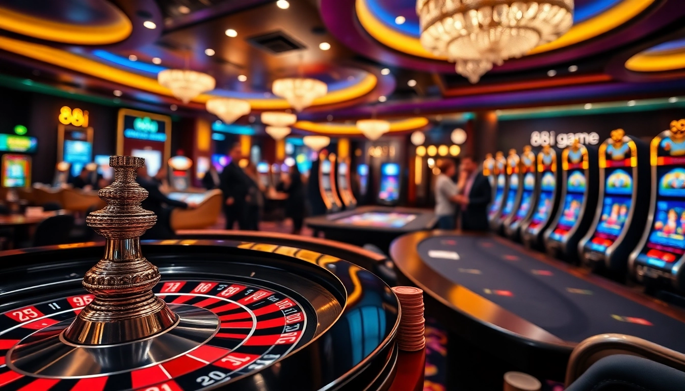 Experience the thrill of the 88i game at a luxurious casino with vibrant slot machines and poker tables.