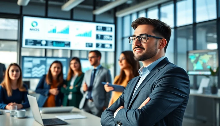Headhunter IT team collaborating in a modern office, showcasing professional recruitment.