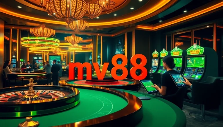 Players enjoying a luxurious online gambling experience featuring mv88 with vibrant casino elements.