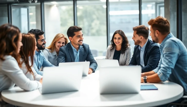 Headhunter IT engages with IT professionals in a bright office setting, showcasing teamwork.