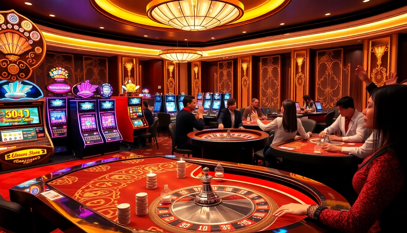 Play exciting Game DH88 in a luxurious casino setting with vibrant slots and poker tables.