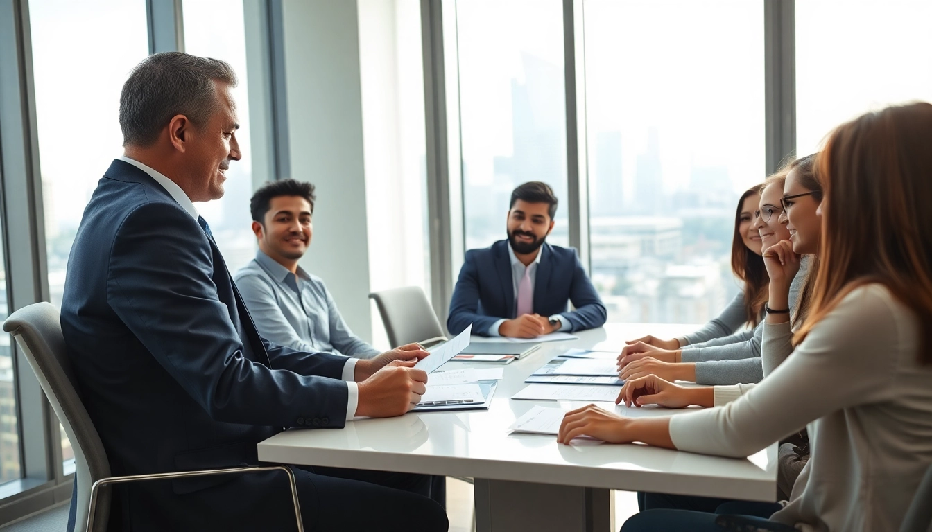 Headhunter IT interacting with diverse candidates in a bright office setting.