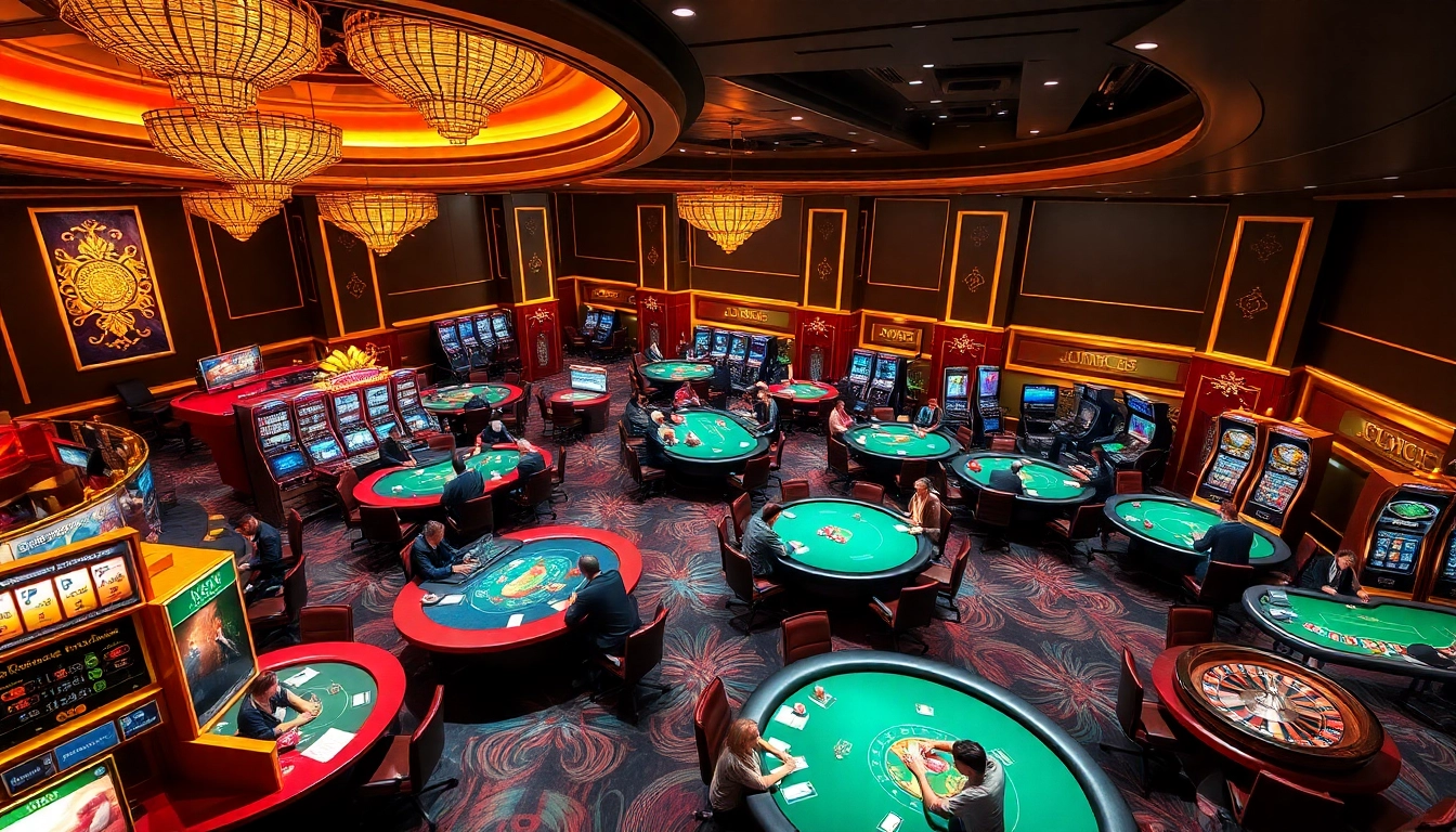 Players enjoying high-stakes games at Jun 88 casino tables with colorful chips and vibrant atmosphere.