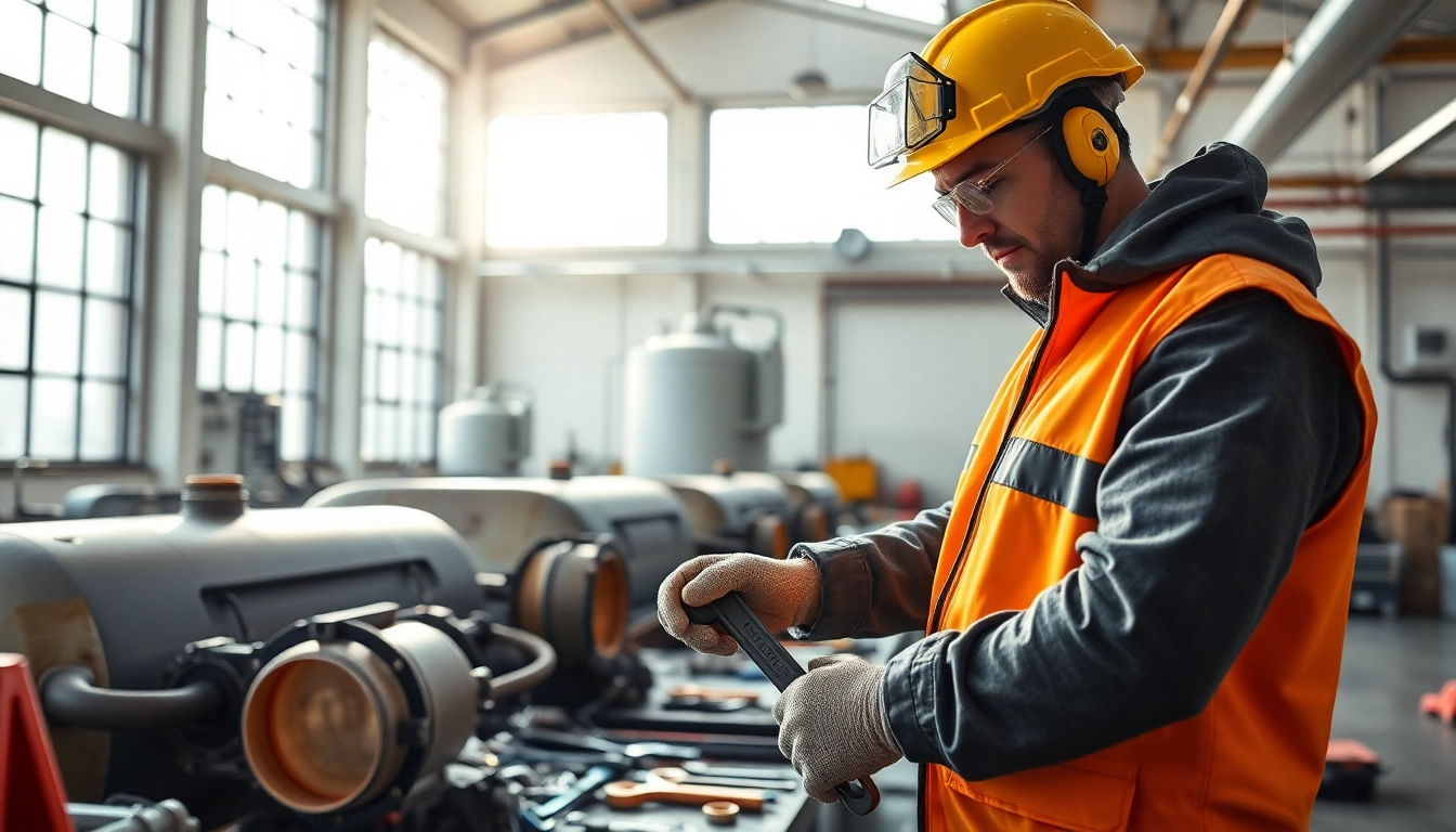Heizungsumstellung Öltank Demontage durch professionellen Techniker in modernem Werkstattumfeld.