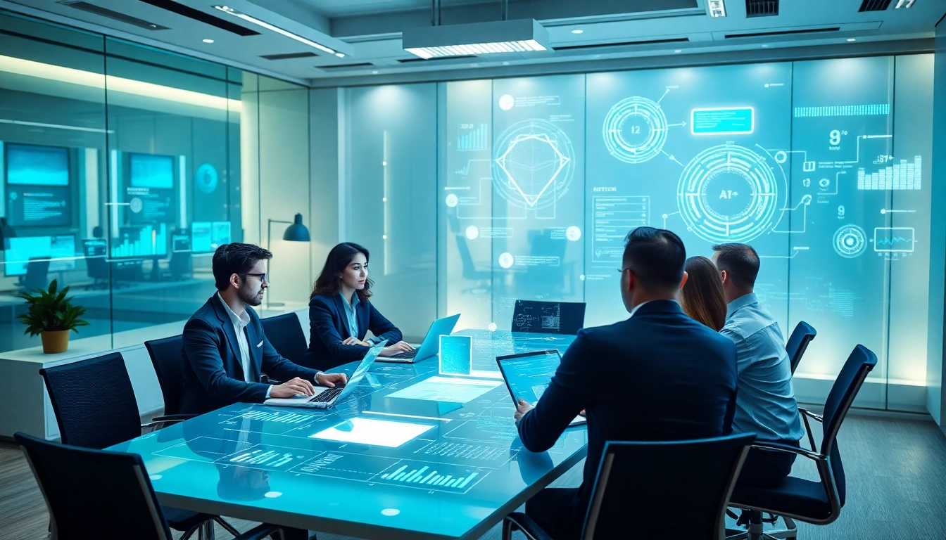 Innovative professionals discussing 18+ ai technology in a modern workspace.