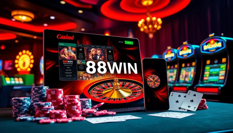 Players engaging in action at 68WIN casino tables with vibrant chips and cards.