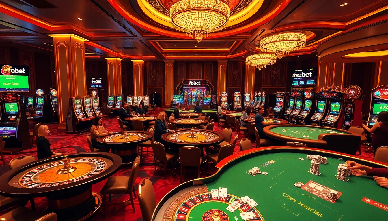 Players enjoying a thrilling game at febet casino with vibrant tables and luxurious atmosphere.