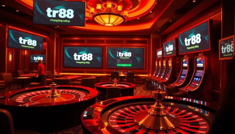 Players engaging with tr88 đăng nhập at a luxurious online casino, showcasing vibrant games and inviting atmosphere.