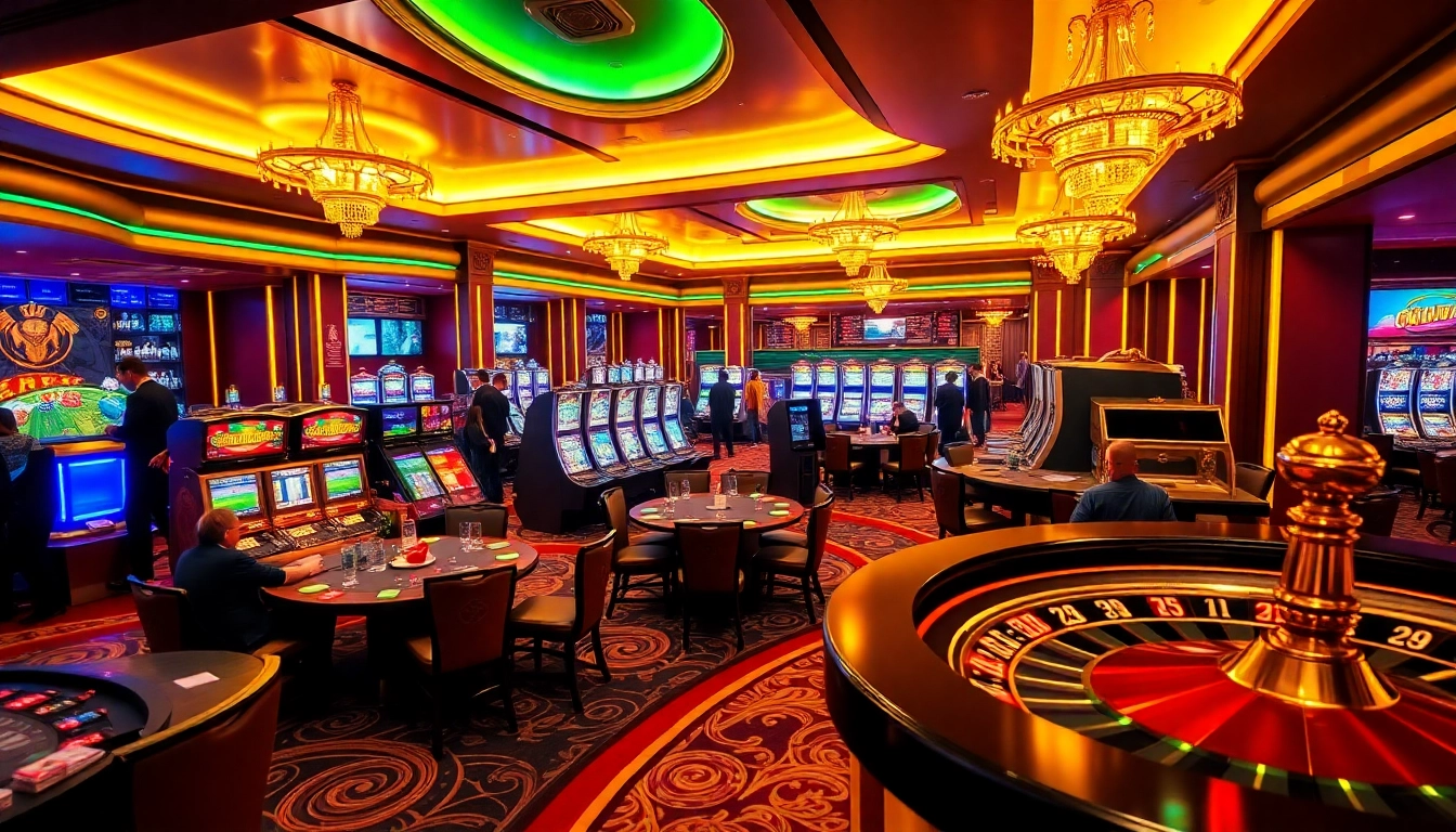 Exciting betting experience at thể thao xn88 in a luxurious casino with vibrant tables and active players.