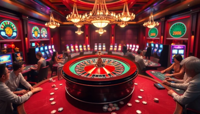 Experience the excitement of casino games at ok8386.com with vibrant roulette and poker tables.
