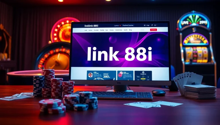 Experience the excitement of link 88i with vibrant online gaming visuals showcasing casino elements.
