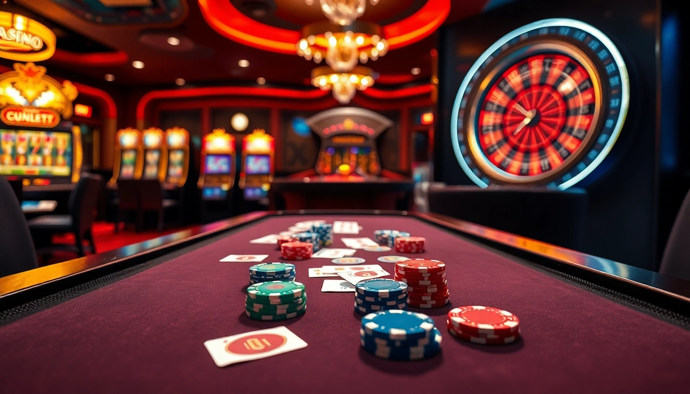 Players enjoying a game at sao789 with vibrant casino elements and poker chips.