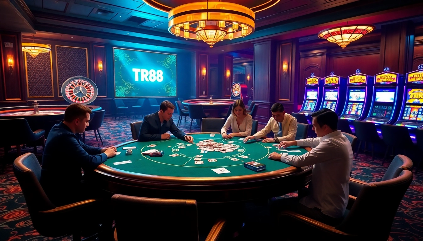 Experience the thrill of TR88 with an exciting poker game in a luxurious casino setting.