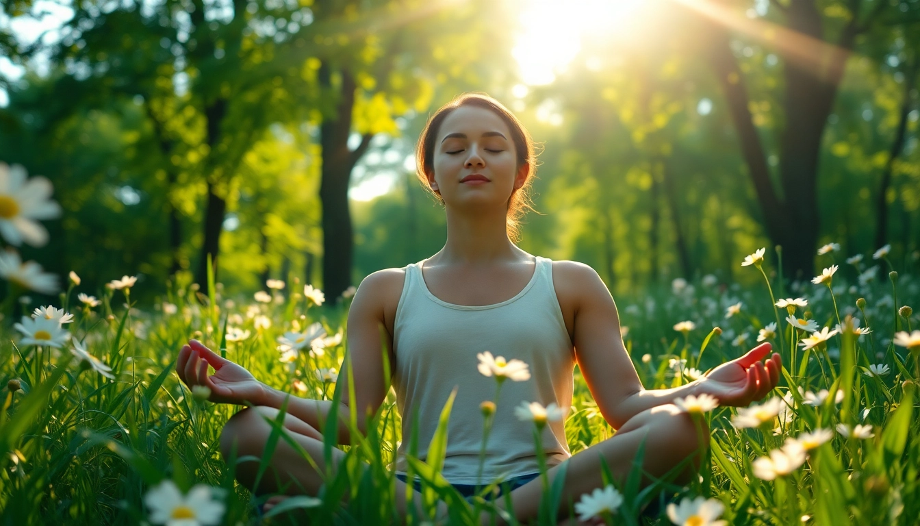 Enhancing emotional wellbeing through meditation in a peaceful natural setting.