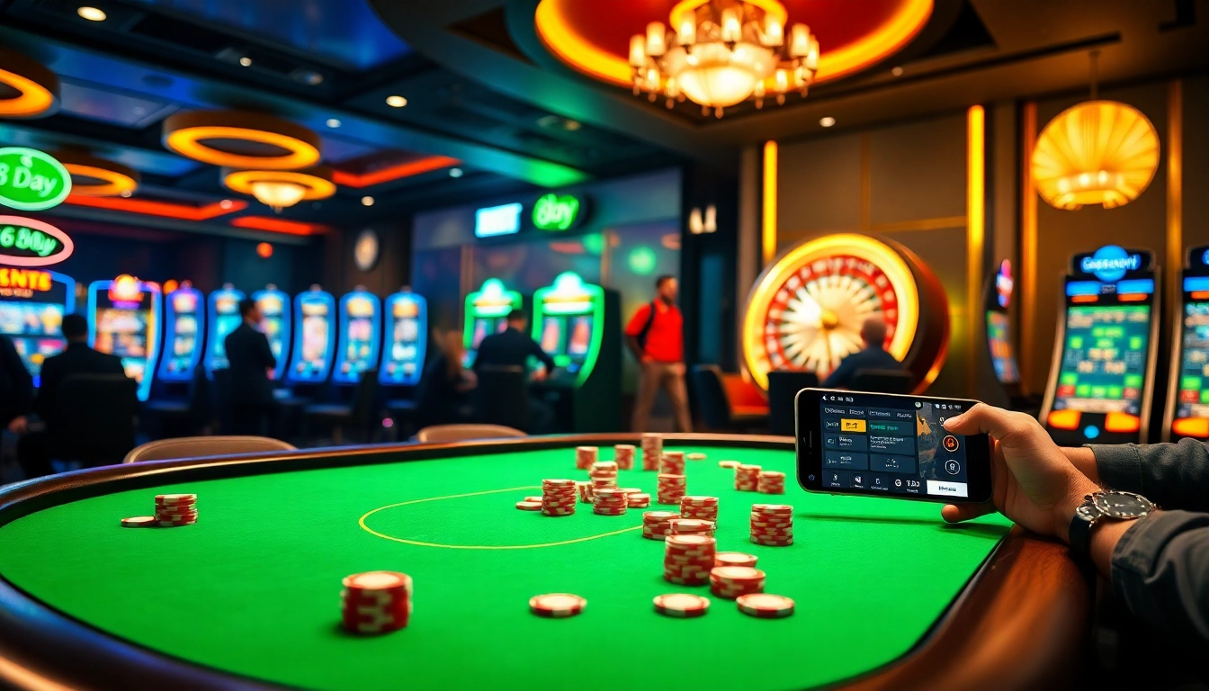 Experience luxury and excitement at 8day's vibrant casino interface featuring poker, roulette, and modern gaming elements.