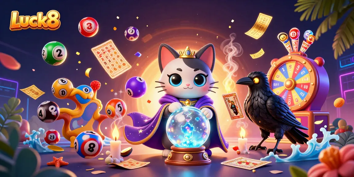 Luck8 captures the excitement of gambling with vibrant colorful lottery balls and mystical characters, creating an engaging casino atmosphere.