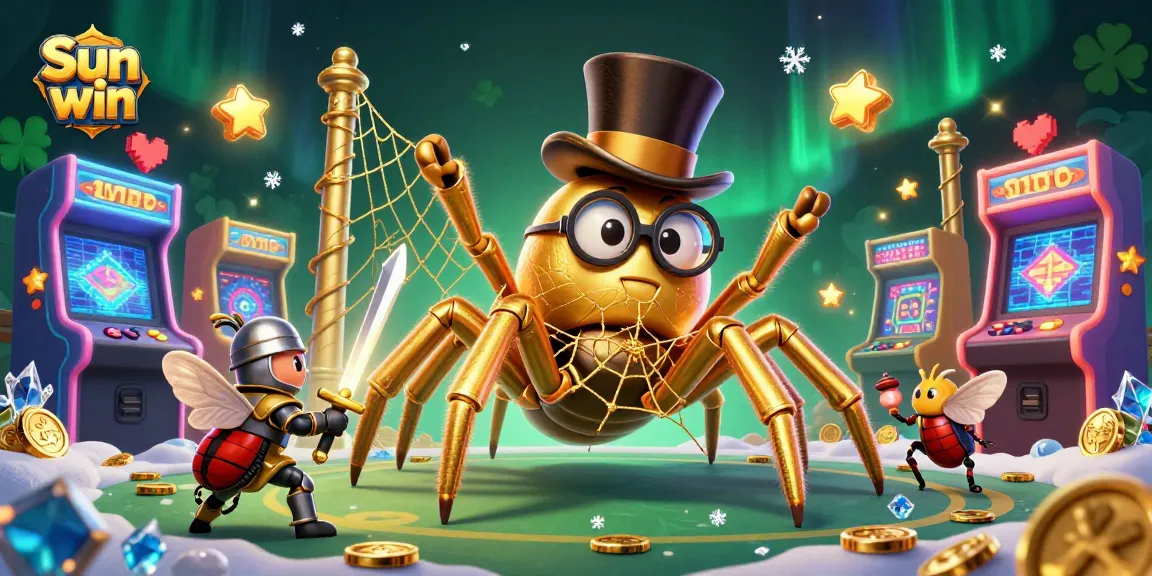 Engage with Sun win's thrilling adventures featuring a golden tarantula and a knight in an exciting casino atmosphere.