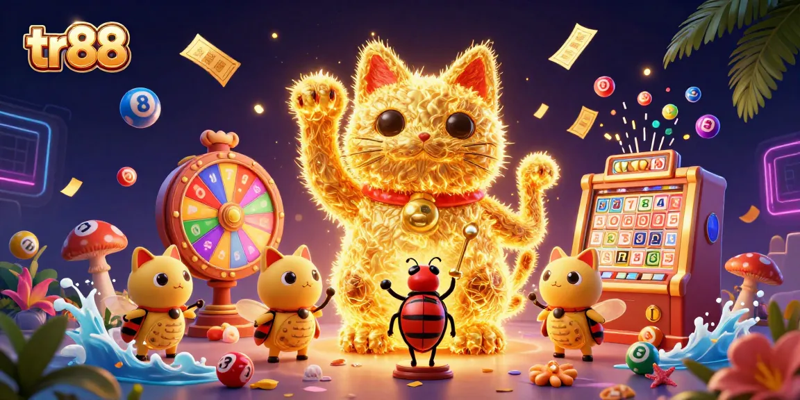 Join the excitement with tr88's vibrant lucky cat scene, full of dynamic gaming elements and festive colors.