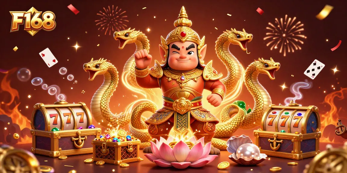 Experience thrilling gaming with F168's vibrant 3D casino scene full of treasures and excitement.