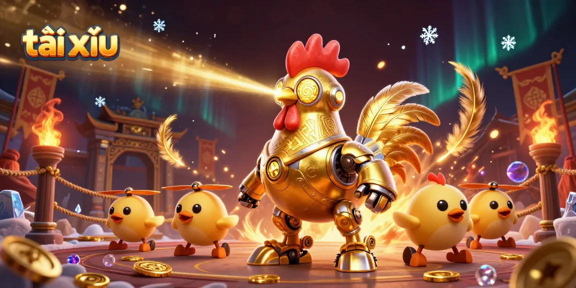 Win big in tài xỉu with a dynamic scene featuring futuristic characters and gold coins.